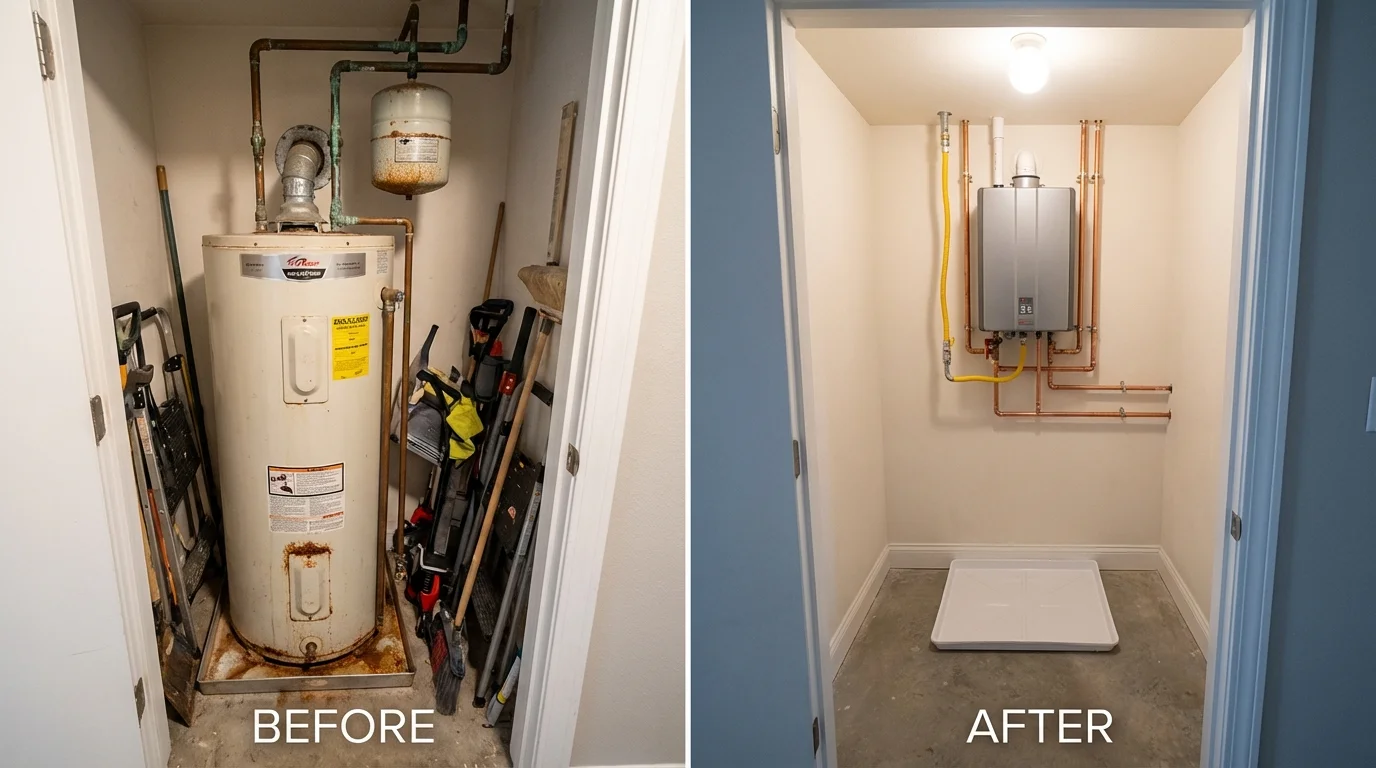Tank water heater versus wall-mounted tankless unit comparison for Shortsville, NY homeowners