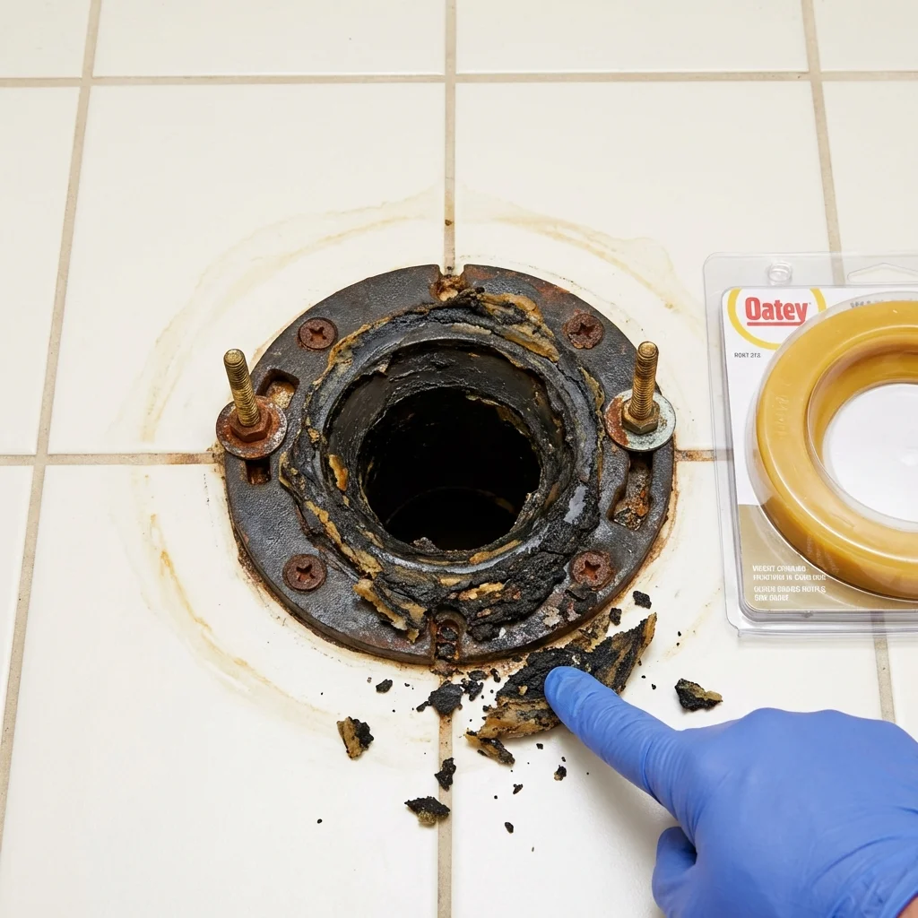 Failed wax ring showing water seepage at the base of a toilet in a Shortsville, NY home