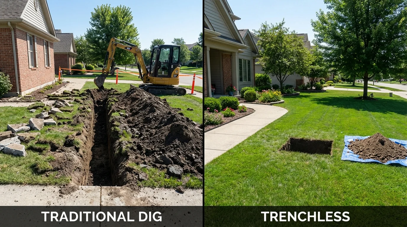Trenchless sewer repair with minimal yard damage versus traditional excavation in Shortsville, NY